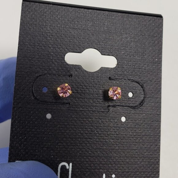 Swarovski Crystal Element - Gold Overlay Pink Stone "Tiny" Stud Earrings - Picture 5 of 12